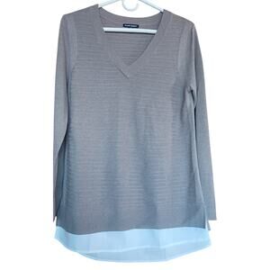 Hilary Radley Women's Medium V-Neck Layered Sweater Mocha Color Preppy Academia